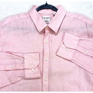 Murano Baird McNutt Linen Shirt‎ Men XL Pink Herringbone LS Button Front Beach